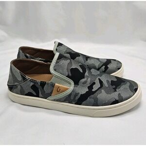 Olukai Pehuea Pa'i Women's Size 8 EU 38 Grey Camo Slip On Casual Shoes Sneakers